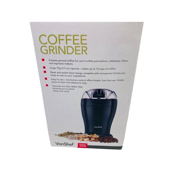 VonShef Electric Coffee Grinder Large Capacity Black Transparent Lid One-Touch - Picture 2 of 4